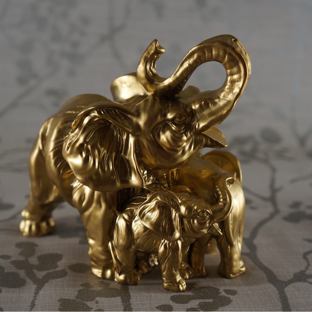 Gold Elephant Figurine Set - Mother and Calf